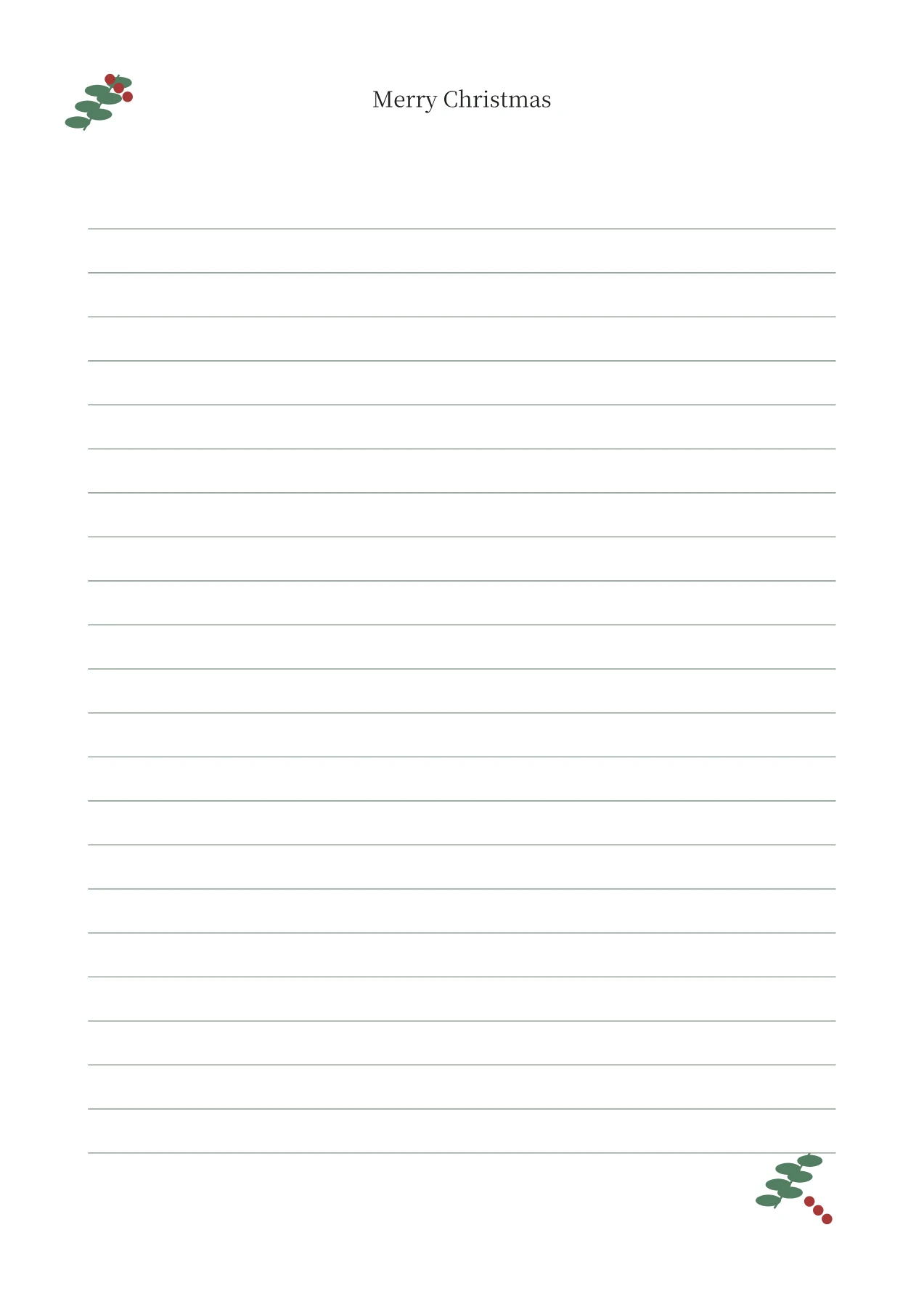 クリスマスの便箋・A4の空白PDF・1/1ページ